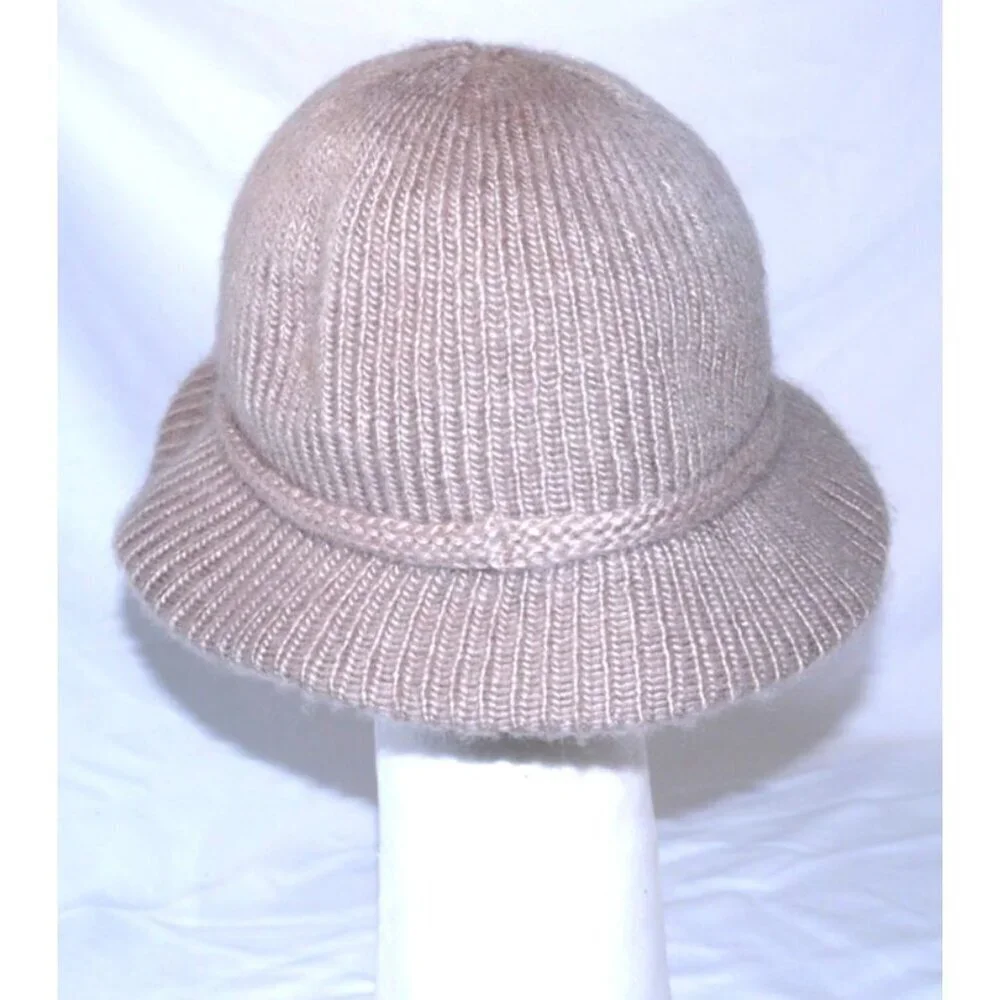 Vintage ARIS tan knit Women's bucket hat with brim made in USA One Size